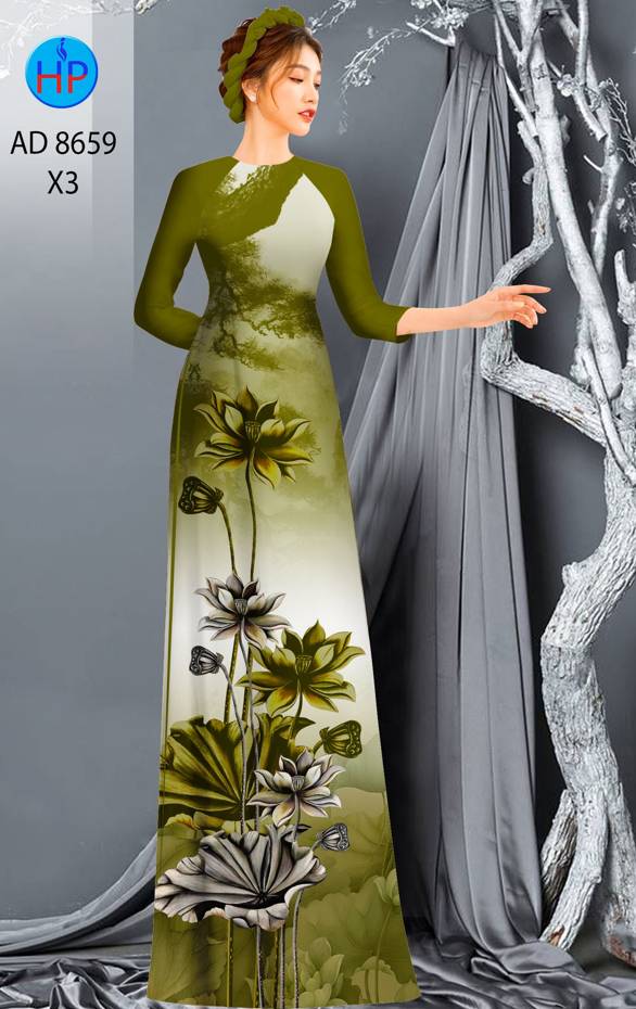 Vải Áo Dài Hoa Sen Thiết Kế 2021 AD 8659