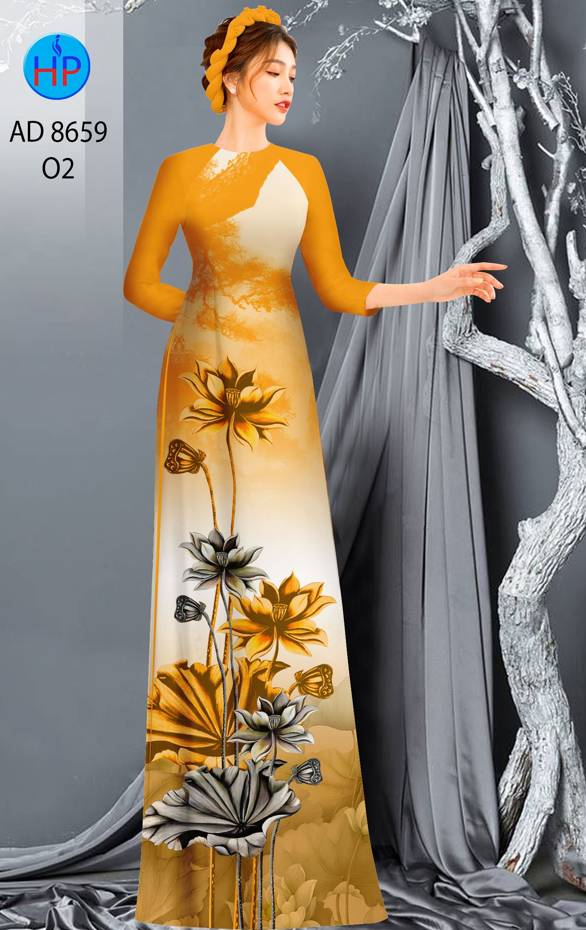 Vải Áo Dài Hoa Sen Thiết Kế 2021 AD 8659