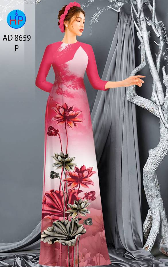 Vải Áo Dài Hoa Sen Thiết Kế 2021 AD 8659