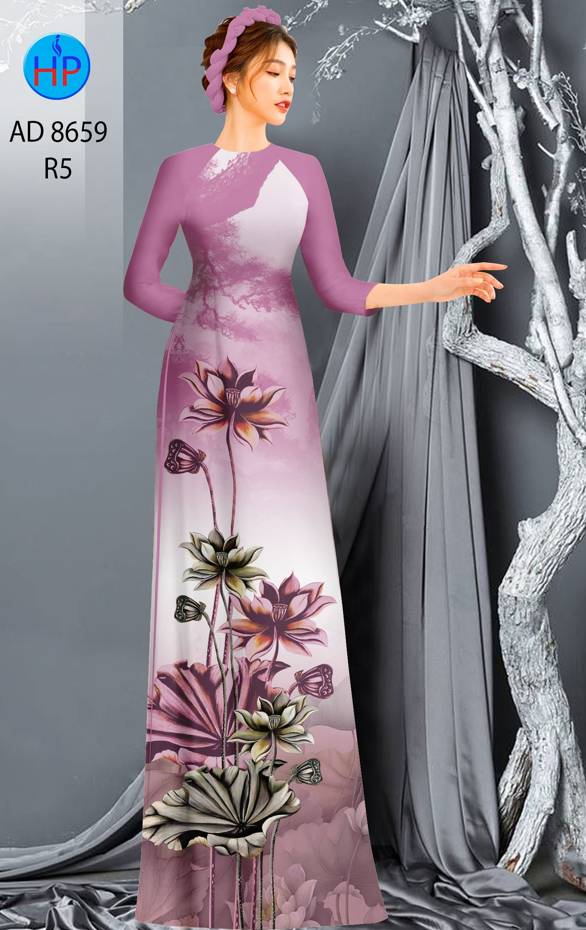 Vải Áo Dài Hoa Sen Thiết Kế 2021 AD 8659