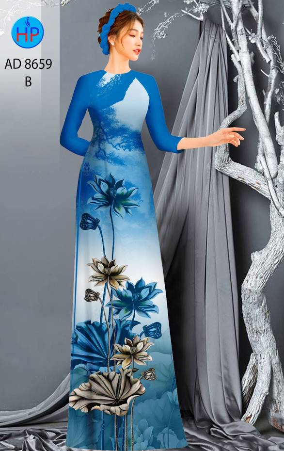 Vải Áo Dài Hoa Sen Thiết Kế 2021 AD 8659