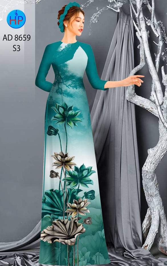 Vải Áo Dài Hoa Sen Thiết Kế 2021 AD 8659