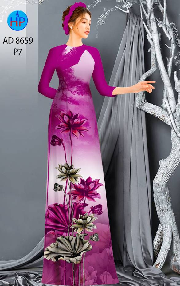 Vải Áo Dài Hoa Sen Thiết Kế 2021 AD 8659