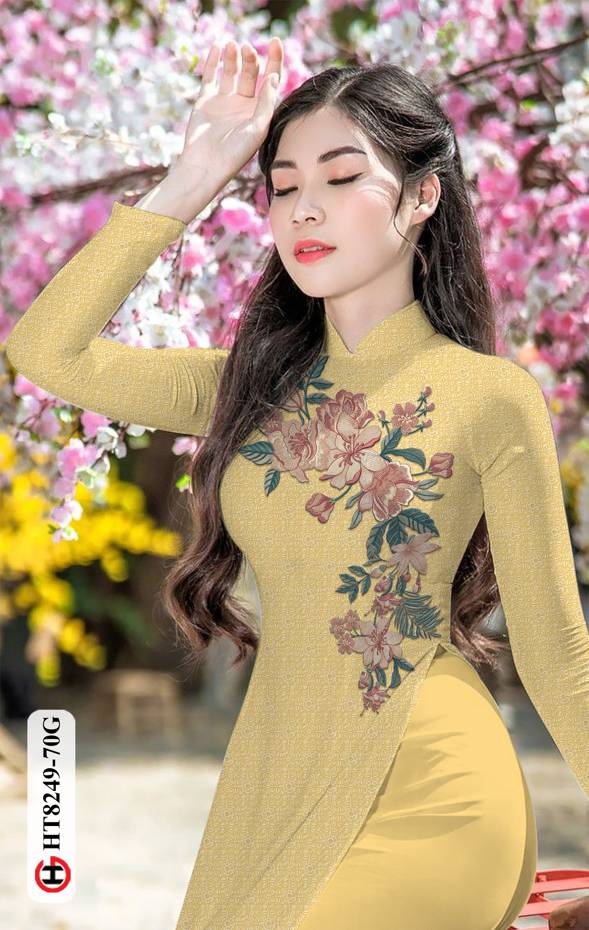 Vải Áo Dài Hoa In 3D Độc Đáo AD HT8249