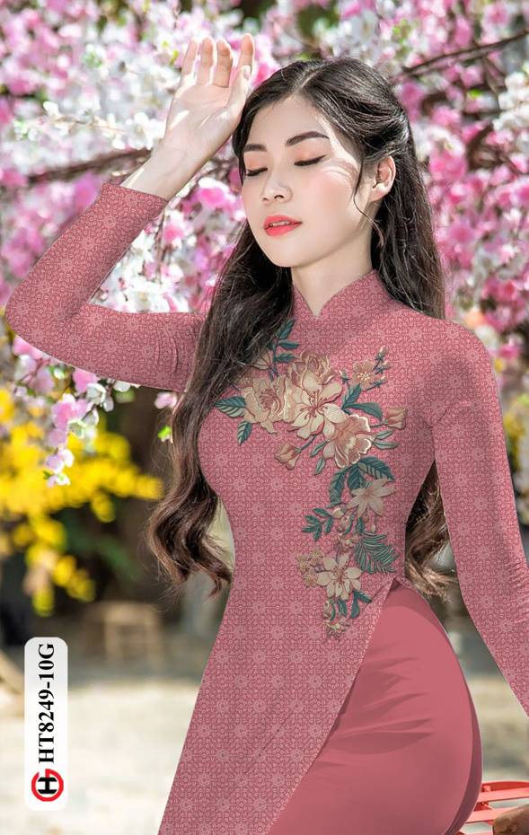Vải Áo Dài Hoa In 3D Độc Đáo AD HT8249