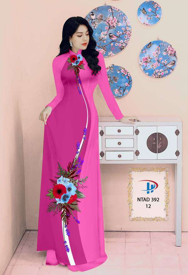 Vải Áo Dài Hoa In 3D Mới Ra AD NTAD392