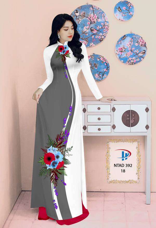 Vải Áo Dài Hoa In 3D Mới Ra AD NTAD392