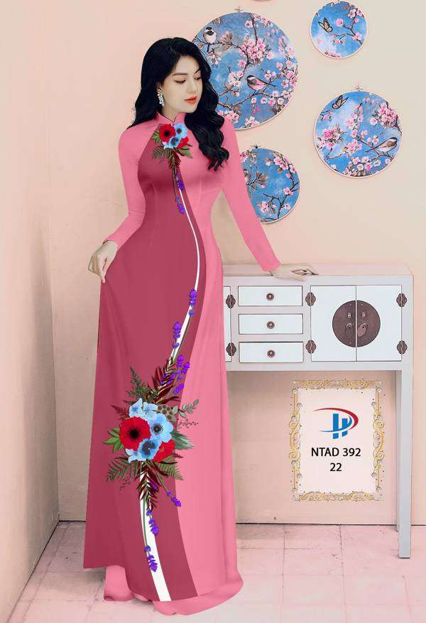 Vải Áo Dài Hoa In 3D Mới Ra AD NTAD392