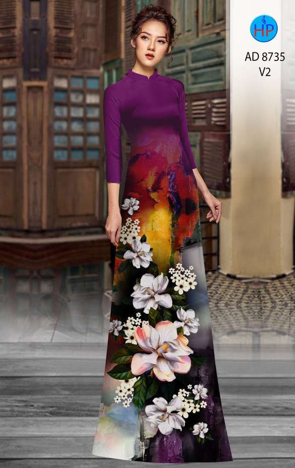 Vải Áo Dài Hoa In 3D Độc Đáo AD 8735 40 Vải Áo Dài Hoa In 3D Độc Đáo AD 8735