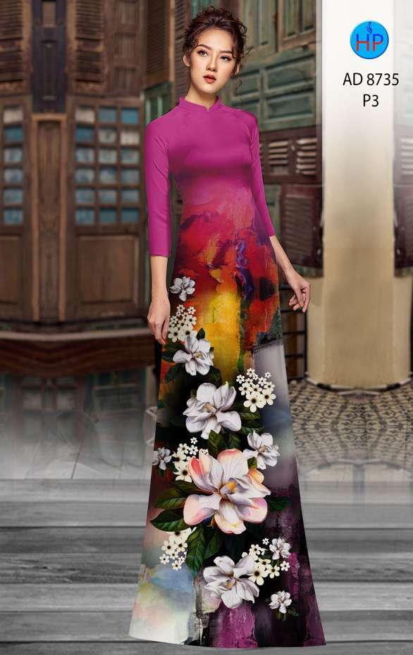 Vải Áo Dài Hoa In 3D Độc Đáo AD 8735 51 Vải Áo Dài Hoa In 3D Độc Đáo AD 8735