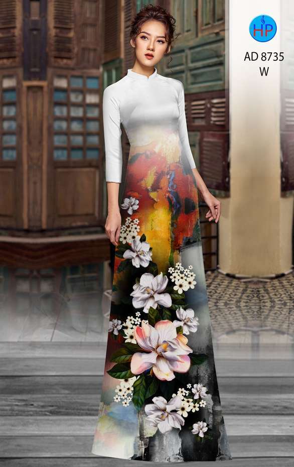 Vải Áo Dài Hoa In 3D Độc Đáo AD 8735 55 Vải Áo Dài Hoa In 3D Độc Đáo AD 8735
