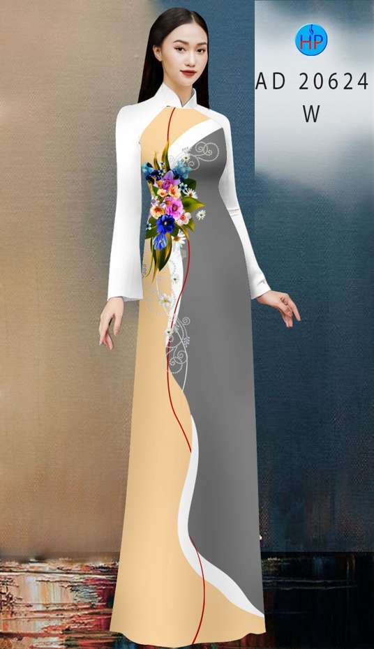 Vải Áo Dài Hoa In 3D Độc Đáo AD 20624 44 Vải Áo Dài Hoa In 3D Độc Đáo AD 20624