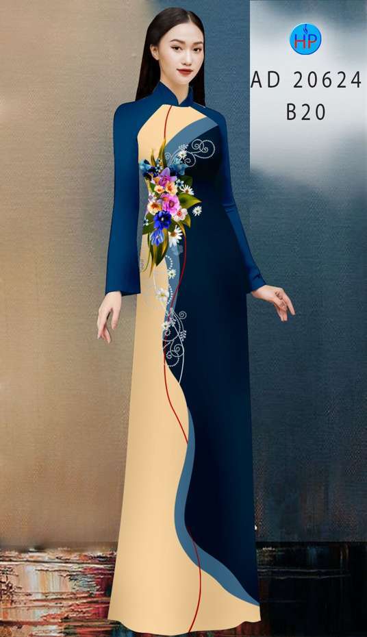 Vải Áo Dài Hoa In 3D Độc Đáo AD 20624 55 Vải Áo Dài Hoa In 3D Độc Đáo AD 20624