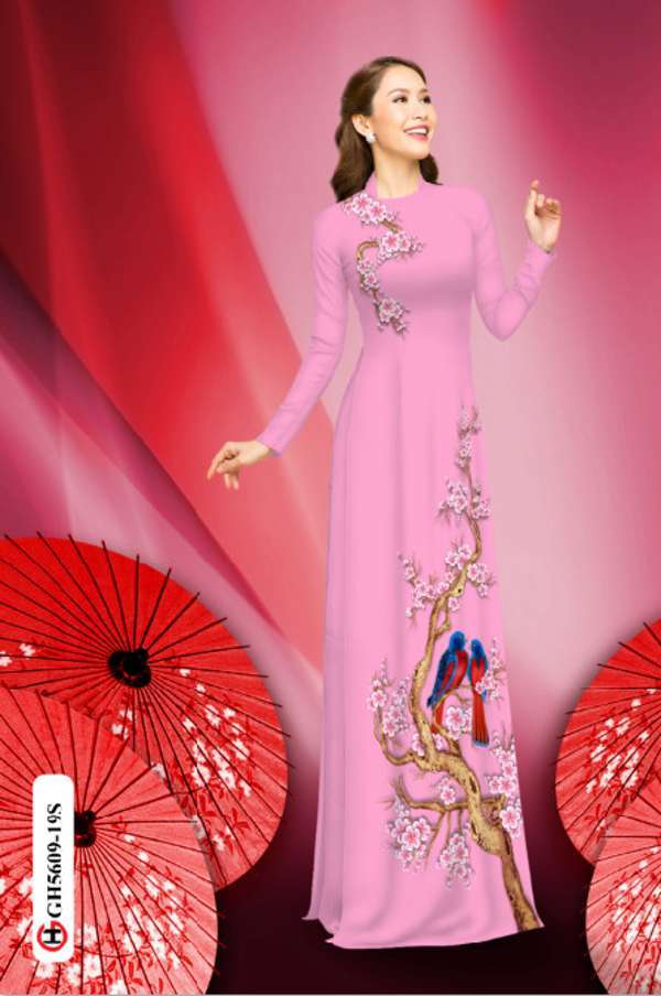 Vải Áo Dài Hoa Đào Và Chim Vừa Ra AD GH5609 34 Vải Áo Dài Hoa Đào Và Chim Vừa Ra AD GH5609