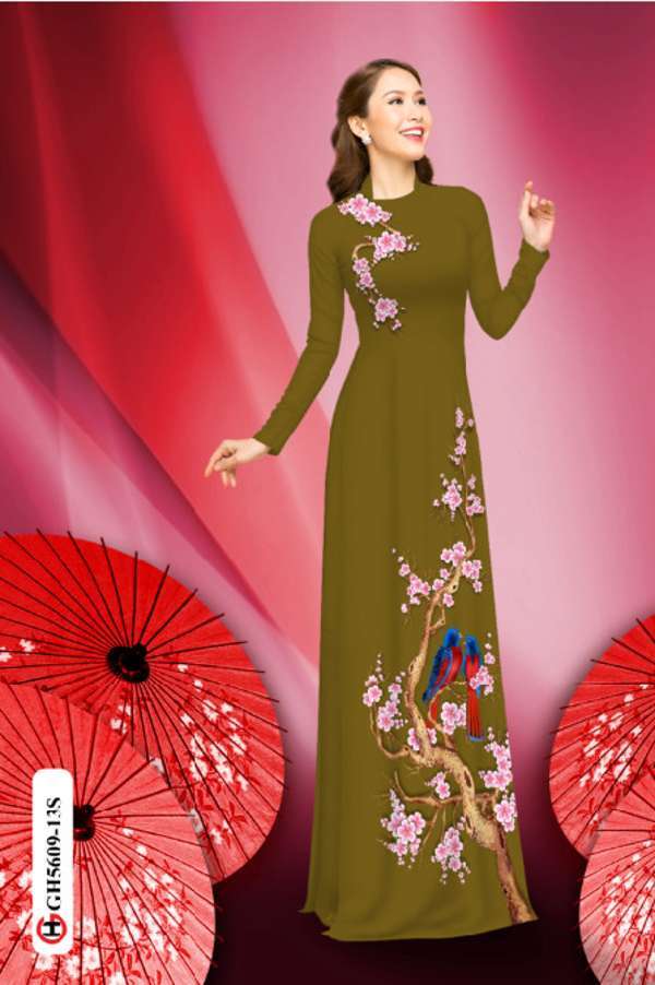 Vải Áo Dài Hoa Đào Và Chim Vừa Ra AD GH5609 36 Vải Áo Dài Hoa Đào Và Chim Vừa Ra AD GH5609