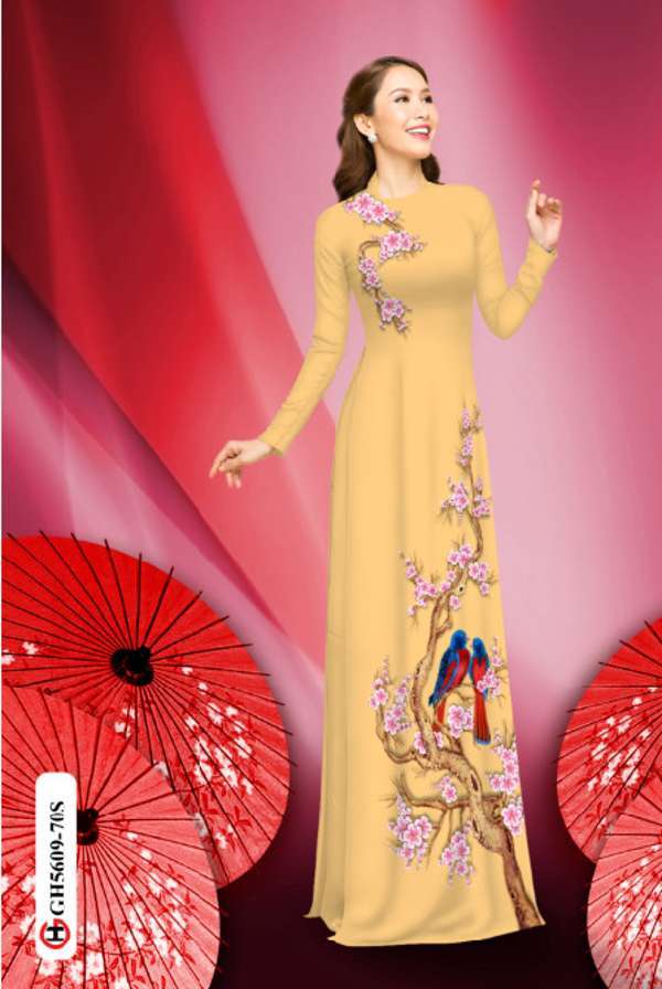 Vải Áo Dài Hoa Đào Và Chim Vừa Ra AD GH5609 39 Vải Áo Dài Hoa Đào Và Chim Vừa Ra AD GH5609