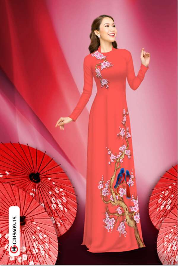 Vải Áo Dài Hoa Đào Và Chim Vừa Ra AD GH5609 38 Vải Áo Dài Hoa Đào Và Chim Vừa Ra AD GH5609