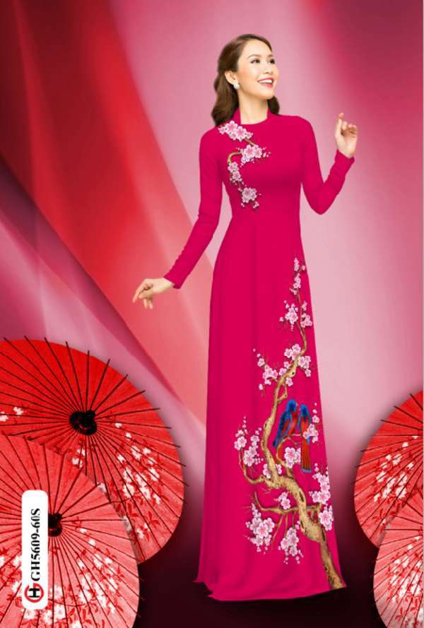 Vải Áo Dài Hoa Đào Và Chim Vừa Ra AD GH5609 41 Vải Áo Dài Hoa Đào Và Chim Vừa Ra AD GH5609