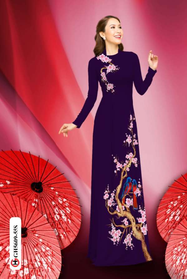 Vải Áo Dài Hoa Đào Và Chim Vừa Ra AD GH5609 42 Vải Áo Dài Hoa Đào Và Chim Vừa Ra AD GH5609