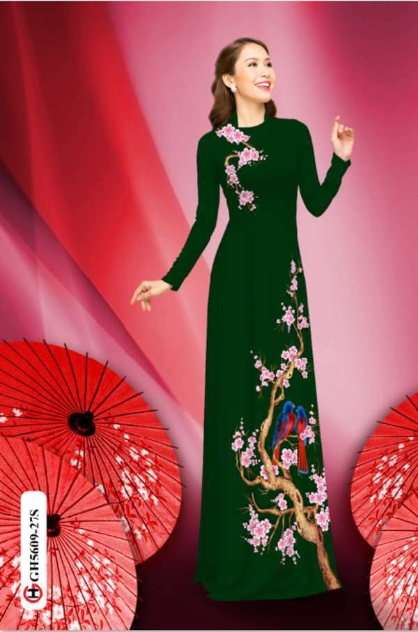 Vải Áo Dài Hoa Đào Và Chim Vừa Ra AD GH5609 46 Vải Áo Dài Hoa Đào Và Chim Vừa Ra AD GH5609