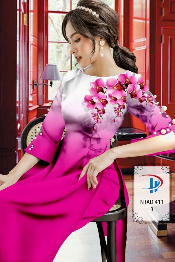Vải Áo Dài Hoa In 3D Kiểu Mới AD NTAD411 50 Vải Áo Dài Hoa In 3D Kiểu Mới AD NTAD411