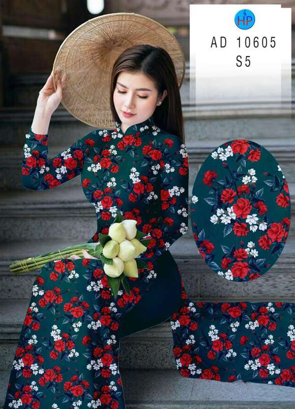 Vải Áo Dài Hoa Hồng Đều Mới Ra AD 10605 52 Vải Áo Dài Hoa Hồng Đều Mới Ra AD 10605