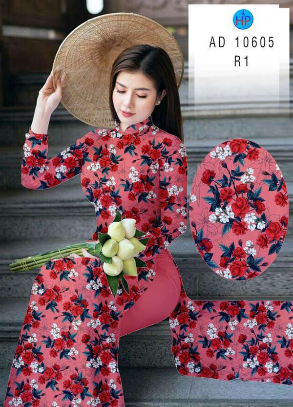 Vải Áo Dài Hoa Hồng Đều Mới Ra AD 10605 51 Vải Áo Dài Hoa Hồng Đều Mới Ra AD 10605