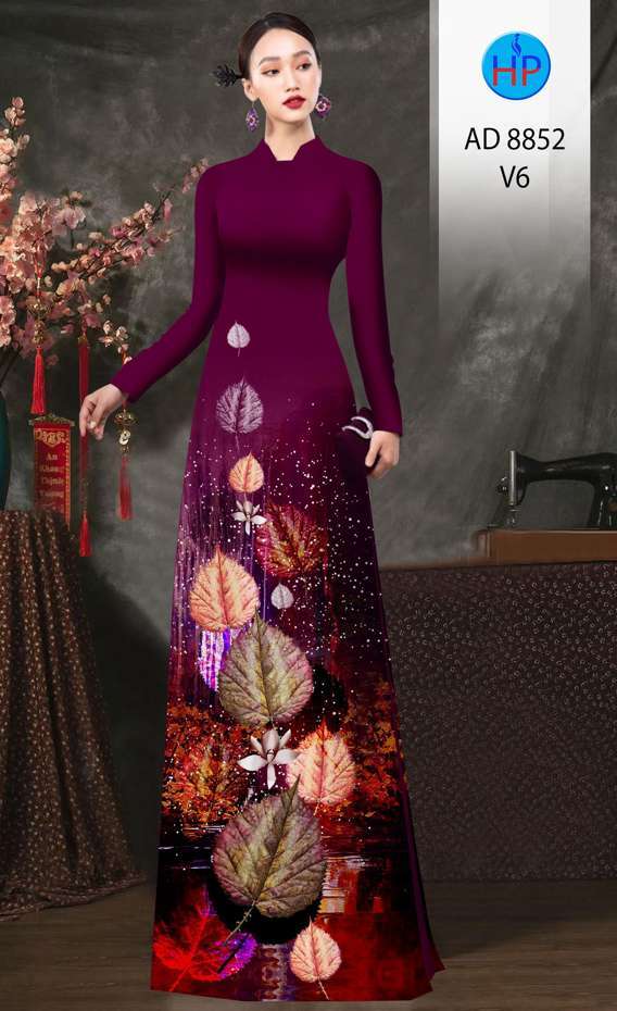 Vải Áo Dài In Hình Lá Độc Đáo AD 8852