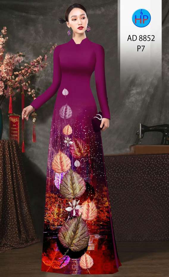 Vải Áo Dài In Hình Lá Độc Đáo AD 8852