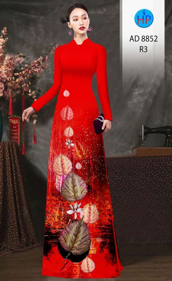 Vải Áo Dài In Hình Lá Độc Đáo AD 8852