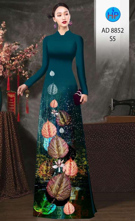 Vải Áo Dài In Hình Lá Độc Đáo AD 8852