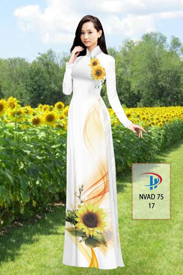Vải Áo Dài Hoa Hướng Dương Thiết Kế 2021 AD NVAD75