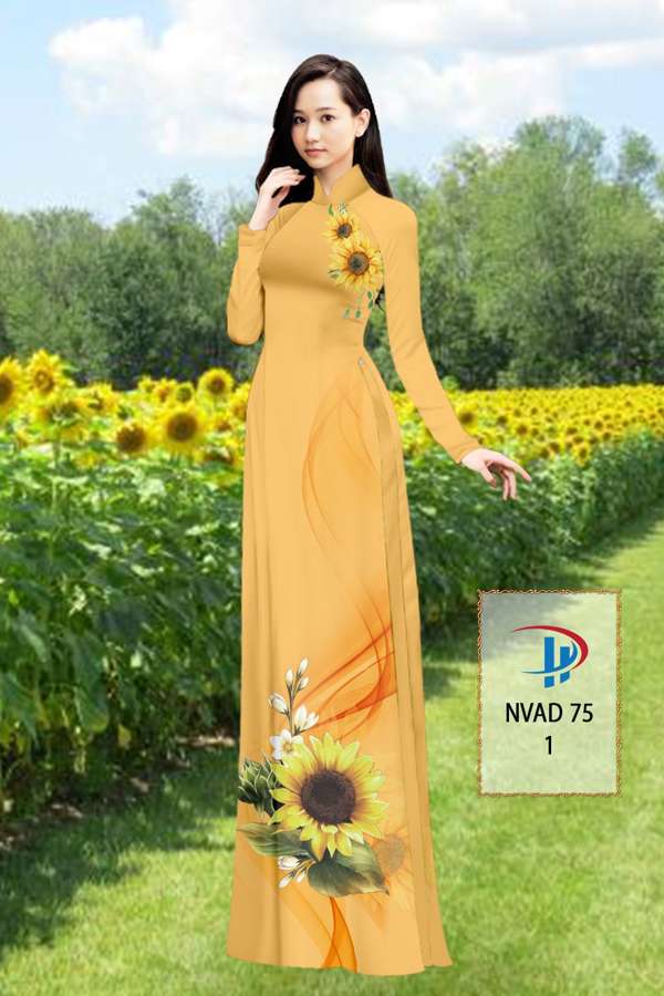 Vải Áo Dài Hoa Hướng Dương Thiết Kế 2021 AD NVAD75