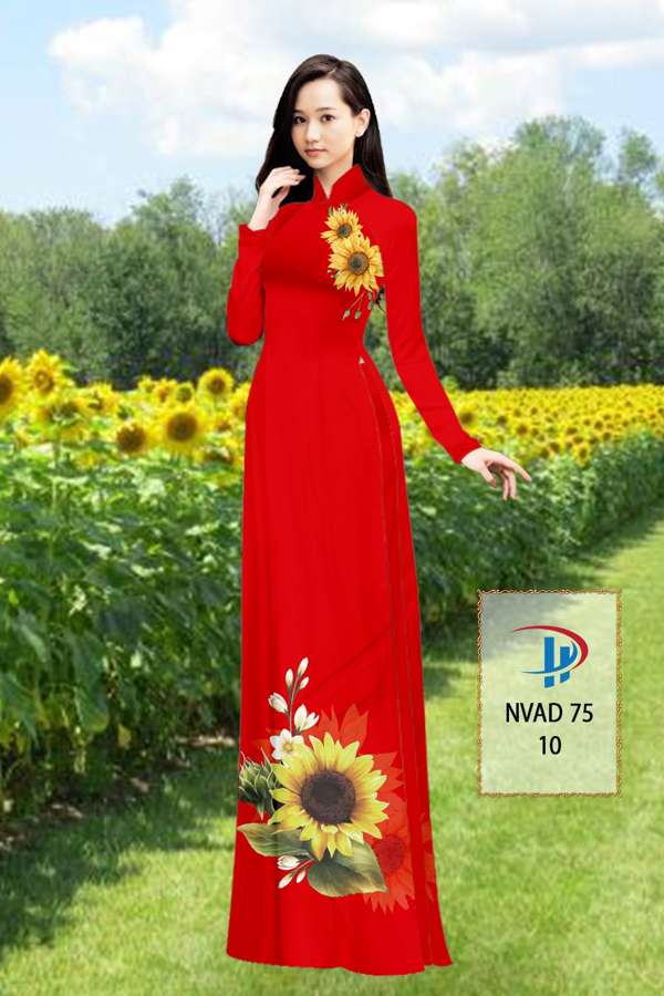 Vải Áo Dài Hoa Hướng Dương Thiết Kế 2021 AD NVAD75