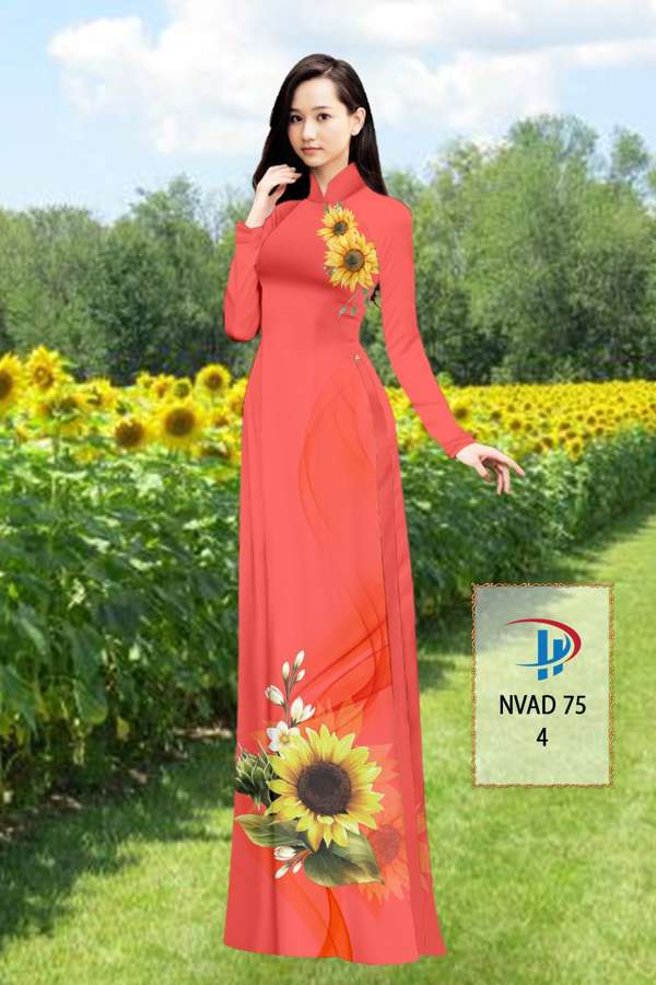Vải Áo Dài Hoa Hướng Dương Thiết Kế 2021 AD NVAD75
