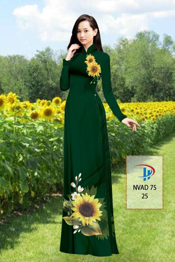 Vải Áo Dài Hoa Hướng Dương Thiết Kế 2021 AD NVAD75