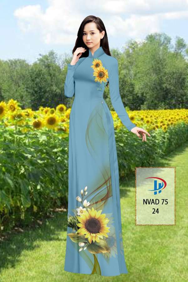 Vải Áo Dài Hoa Hướng Dương Thiết Kế 2021 AD NVAD75