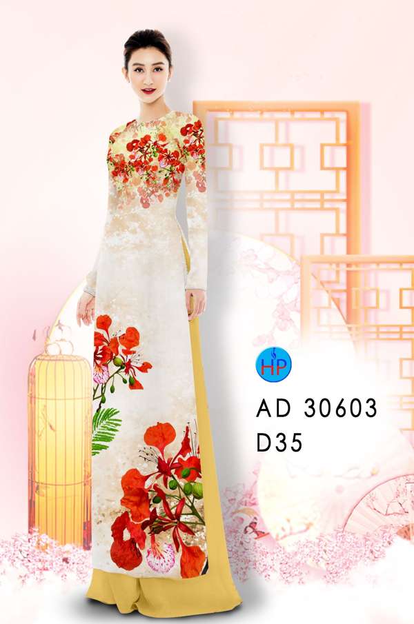 Vải Áo Dài Hoa Phượng Kiểu Mới AD 30603 42 Vải Áo Dài Hoa Phượng Kiểu Mới AD 30603