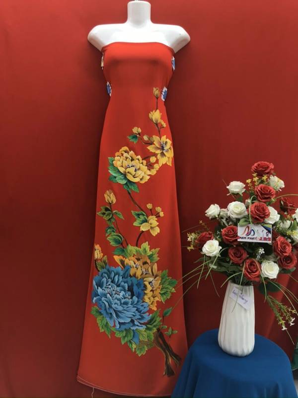 Vải Áo Dài Vẽ Tay Hoa Cẩm Chướng Thiết Kế 2021 AD VE140407