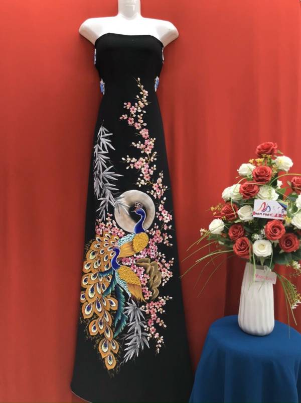 Vải Áo Dài Vẽ Tay Chim Công Độc Đáo AD VE140404 4 Vải Áo Dài Vẽ Tay Chim Công Độc Đáo AD VE140404