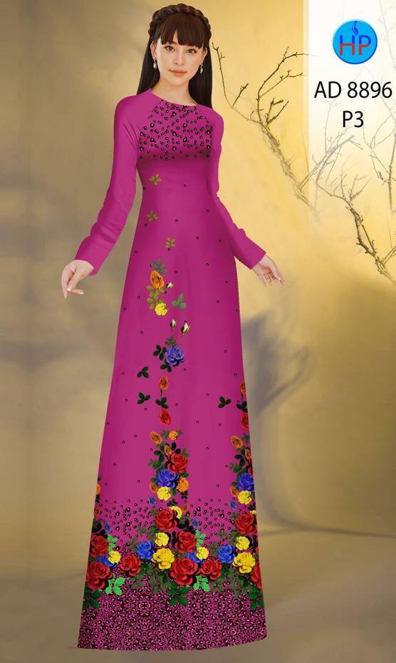 Vải Áo Dài Hoa Hồng Vừa Ra  AD 8896