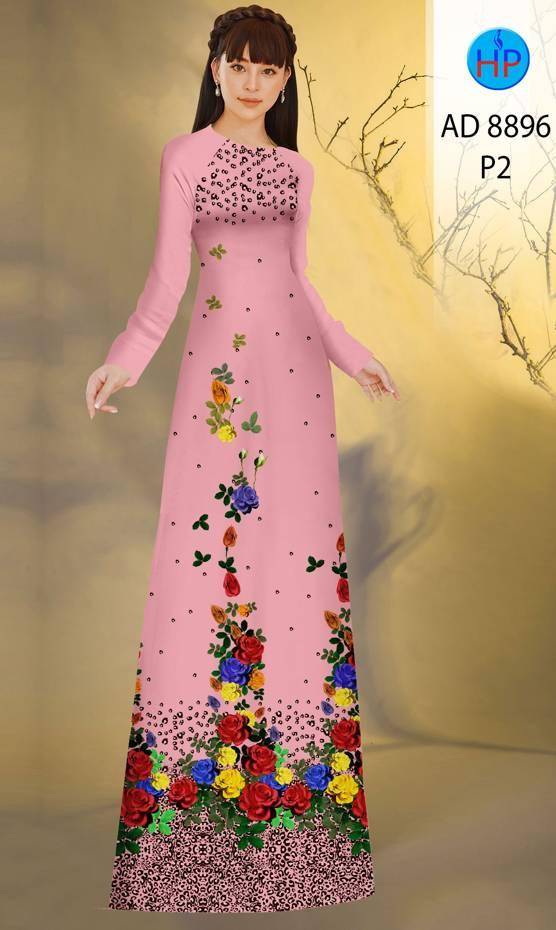 Vải Áo Dài Hoa Hồng Vừa Ra  AD 8896