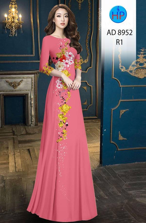 Vải Áo Dài Hoa Hồng Thiết Kế 2021 AD 8952