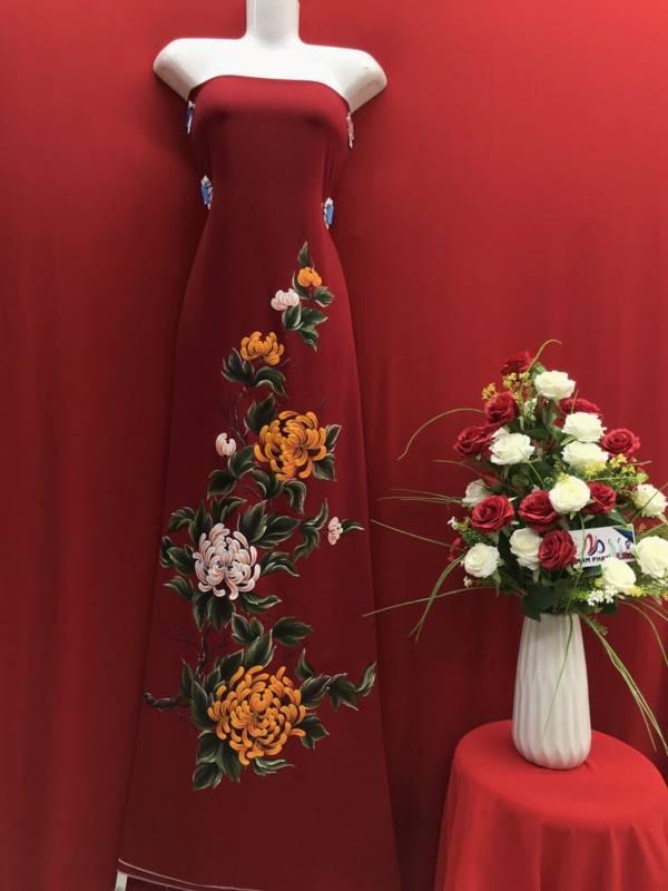 Vải Áo Dài Vẽ Tay Hoa Cúc Cao Cấp Mới Ra AD VE130422 4 Vải Áo Dài Vẽ Tay Hoa Cúc Cao Cấp Mới Ra AD VE130422