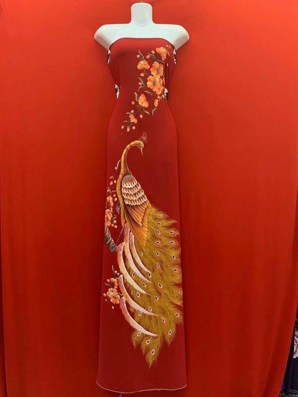 Vải Áo Dài Vẽ Tay Cao Cấp Chim Công Độc Đáo AD VE130420 4 Vải Áo Dài Vẽ Tay Cao Cấp Chim Công Độc Đáo AD VE130420