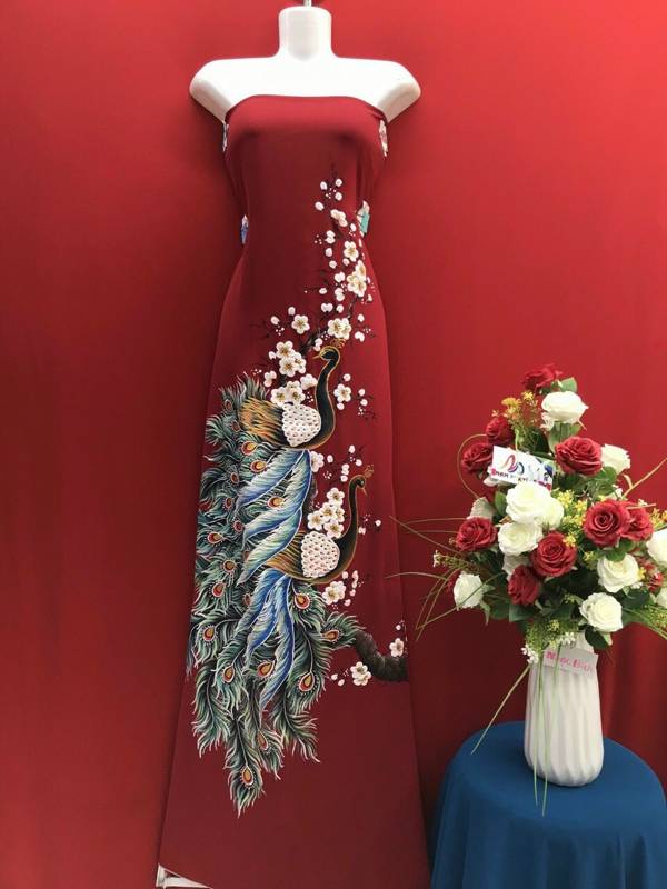 Vải Áo Dài Vẽ Tay Chim Công Cao Cấp Thiết Kế 2021 AD VE130401 4 Vải Áo Dài Vẽ Tay Chim Công Cao Cấp Thiết Kế 2021 AD VE130401