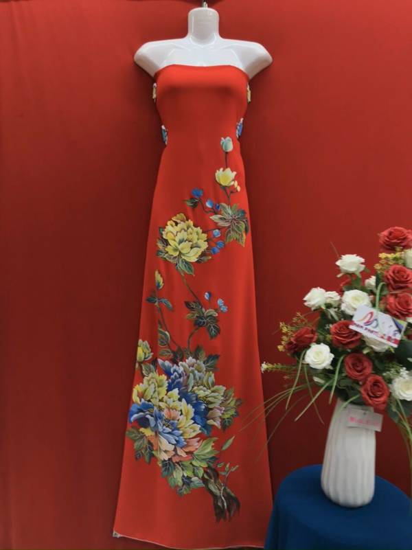 Vải Áo Dài Vẽ Tay Cao Cấp Hoa Cẩm Chướng Mới Ra AD VE120411