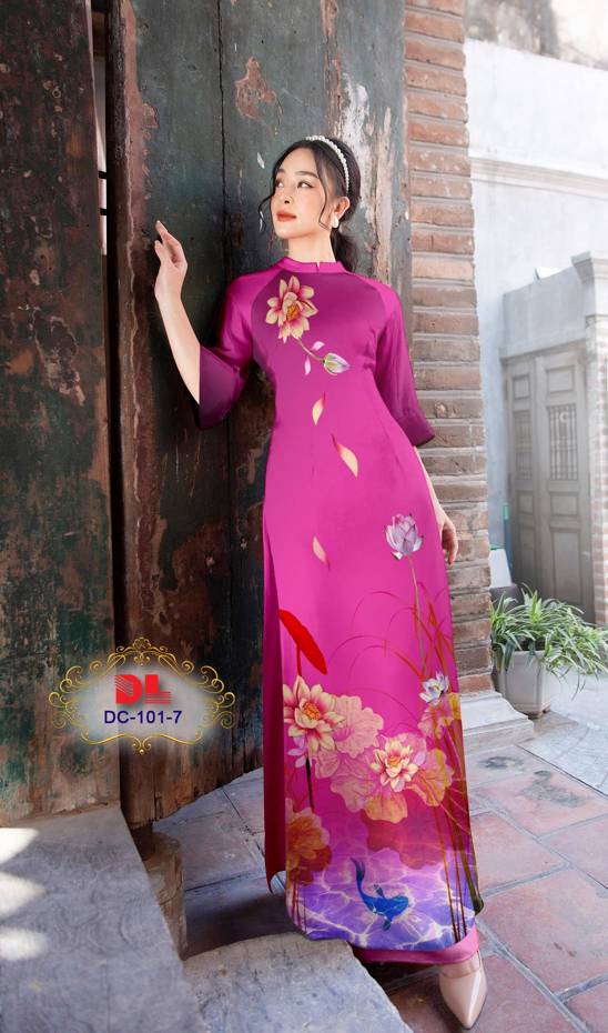 Vải Áo Dài Hoa Sen Kiểu Mới AD DC101 27 Vải Áo Dài Hoa Sen Kiểu Mới AD DC101