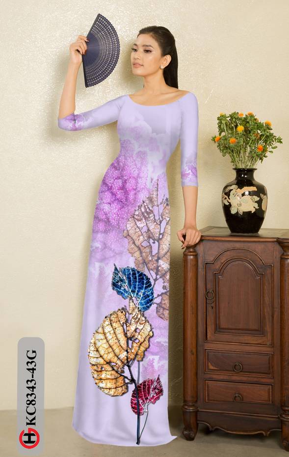 Vải Áo Dài In Hình Lá Độc Đáo AD KC8343 36 Vải Áo Dài In Hình Lá Độc Đáo AD KC8343