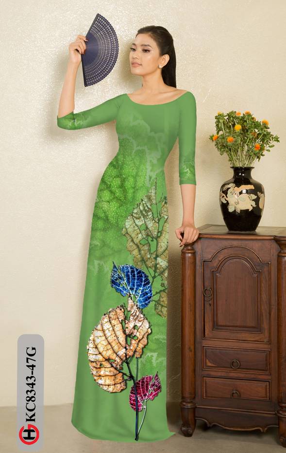 Vải Áo Dài In Hình Lá Độc Đáo AD KC8343 37 Vải Áo Dài In Hình Lá Độc Đáo AD KC8343